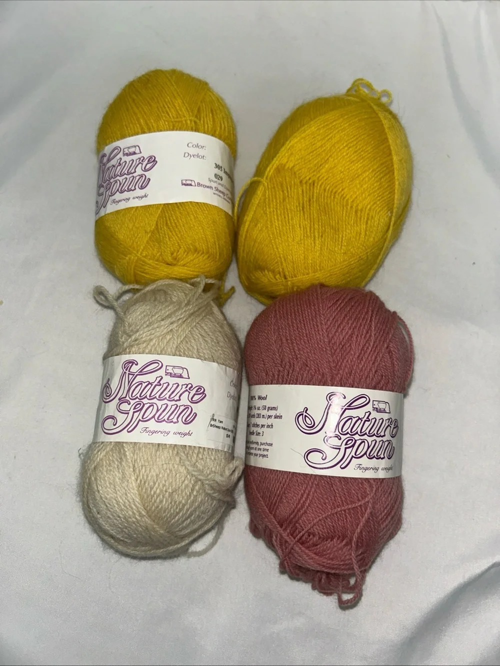 Brown Sheep Nature Spun Fingerling Weight Wool Lot Of 4 Yellow Pink Please Aran